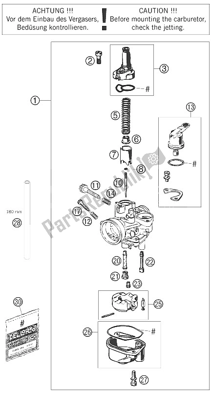 Tutte le parti per il Carburatore del KTM 50 SX Mini Europe 2015