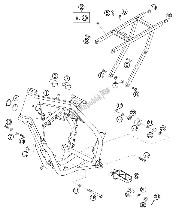 Todas as partes de Quadro, Quadro Auxiliar 65 Ccm 2002 do KTM 65 SX Europe 2002