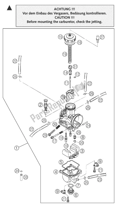 All parts for the Carburetor Keihin Pwk 38/39ag of the KTM 125 EXC Europe 2004