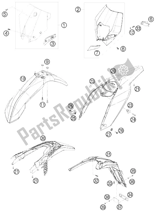 All parts for the Mask, Fenders of the KTM 250 EXC Europe 2011