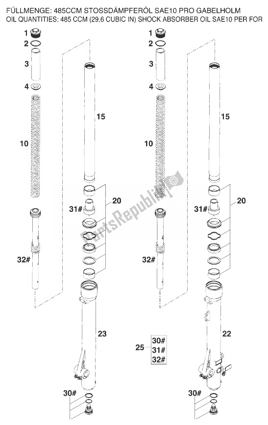 Todas las partes para Patas Delanteras - Suspensión Paoli Euro 125 '96 de KTM 125 LC2 80 Europe 1998