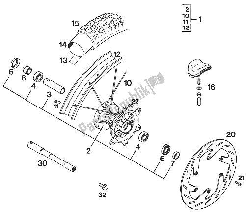 All parts for the Front Wheel of the KTM 250 SX M O Europe 1994