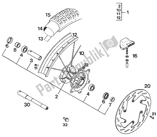 All parts for the Front Wheel of the KTM 620 RXC E USA 1995