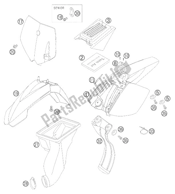 All parts for the Mask - Fender 50 Lc of the KTM 50 SX PRO Senior LC Europe 2005