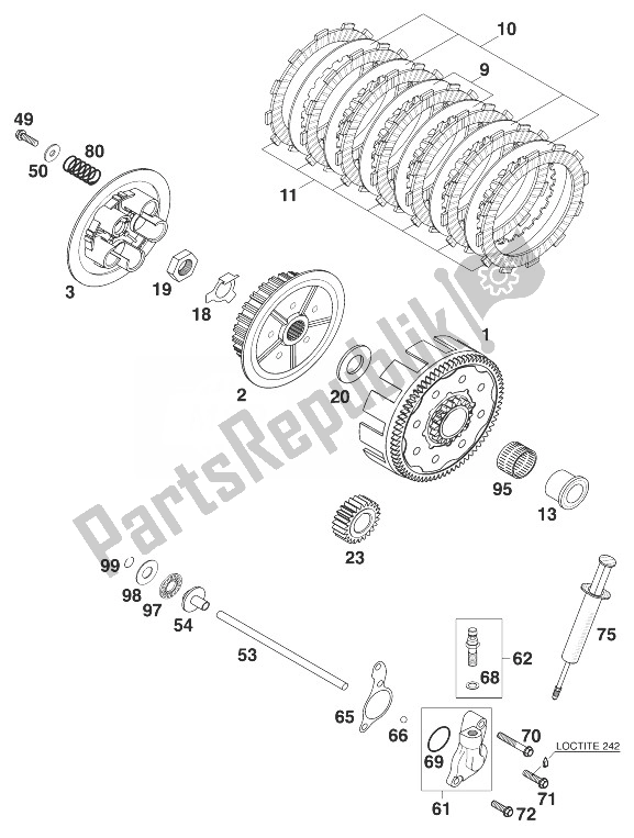 Todas las partes para Embrague 125/200 '99 de KTM 200 EGS 12 LT 8 KW Australia 1999