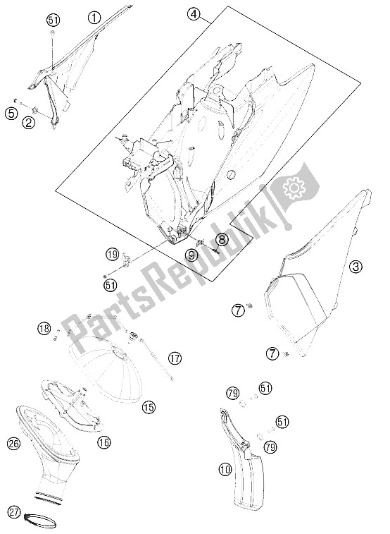 All parts for the Air Filter of the KTM 250 SX Europe 2011