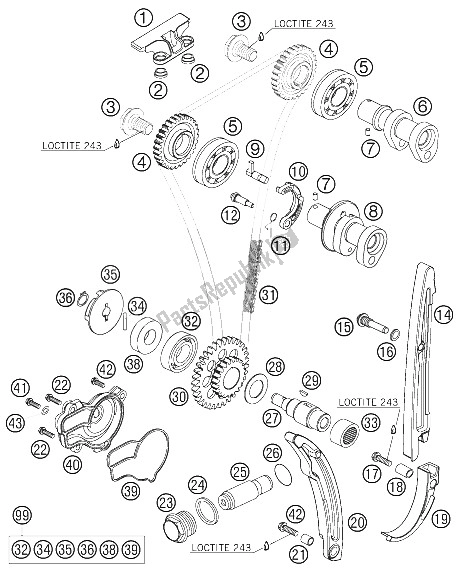 All parts for the Timing Drive of the KTM 250 EXC F Australia 2008