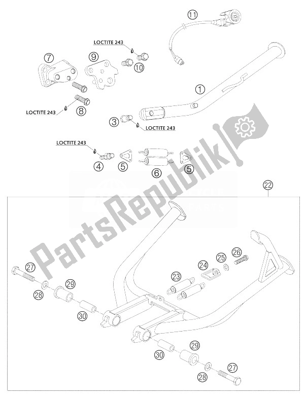 Toutes les pièces pour le Côté Et Centerstand Lc8 du KTM 950 Adventure Black LOW USA 2004