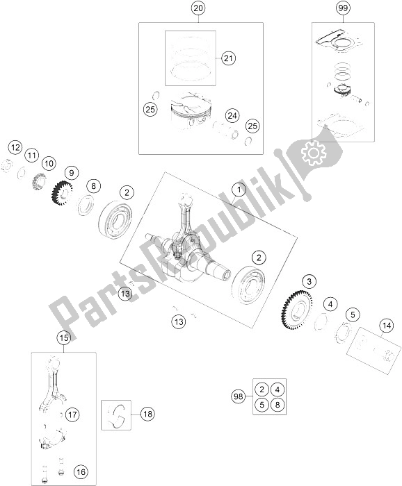 Toutes les pièces pour le Vilebrequin, Piston du KTM 200 Duke OR W O ABS B D 15 Asia 2015