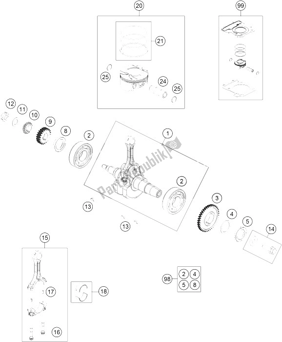 All parts for the Crankshaft, Piston of the KTM 200 Duke OR W O ABS CKD 15 Argentina 2015