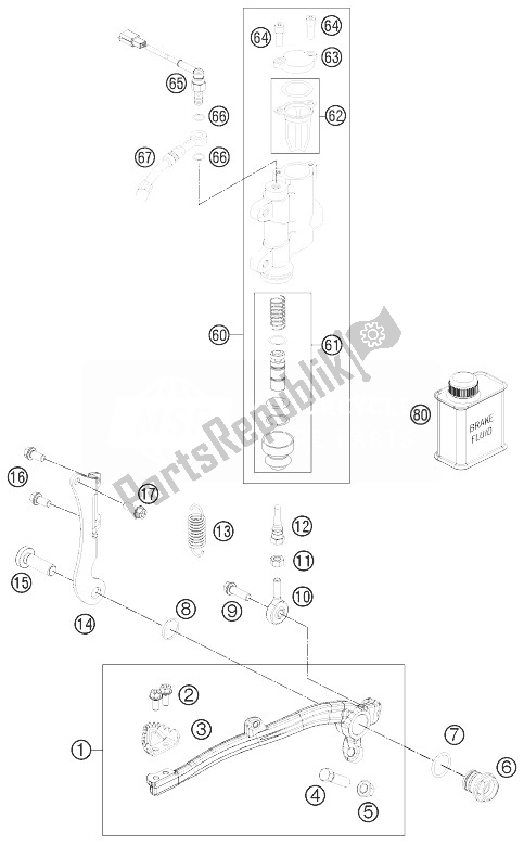 All parts for the Rear Brake Control of the KTM Freeride 250 R Australia 2014