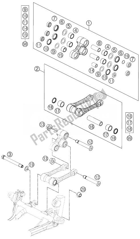 Alle onderdelen voor de Pro Lever Systeem van de KTM 150 XC USA 2013