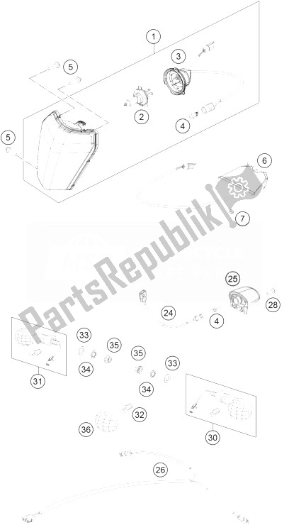 All parts for the Lighting System of the KTM 350 EXC F Australia 2014