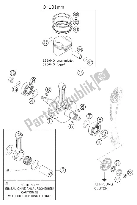 Tutte le parti per il Albero Motore - Pistone 625 Sxc del KTM 640 LC4 Supermoto Blue Australia United Kingdom 9760E5 2005