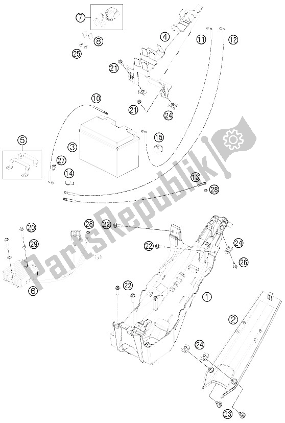 All parts for the Battery of the KTM 1190 RC8 R Black USA 2012