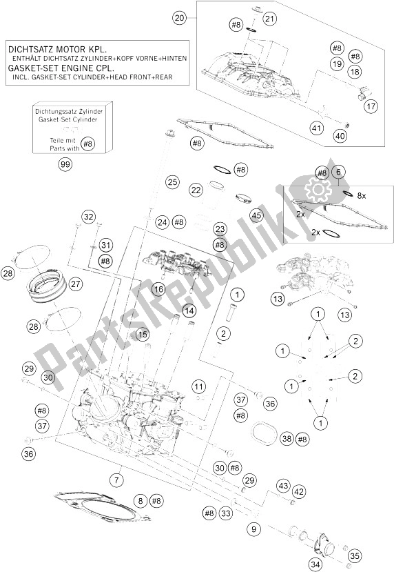 All parts for the Cylinder Head Rear of the KTM 1290 Super Adventure WH ABS 15 France 2015