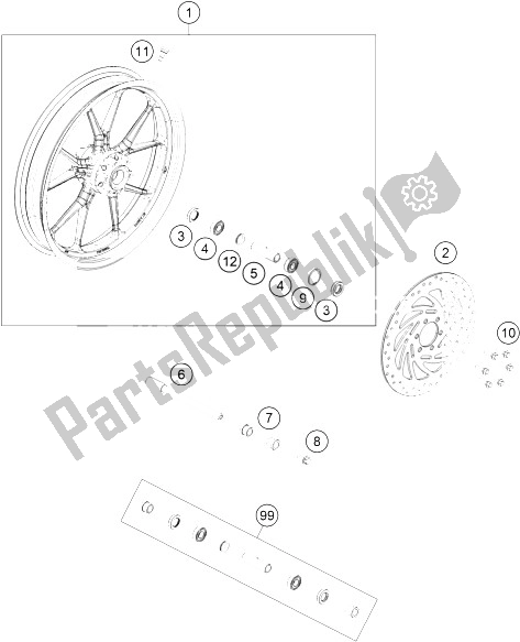 Toutes les pièces pour le Roue Avant du KTM RC 200 White W O ABS B D 16 Europe 2016