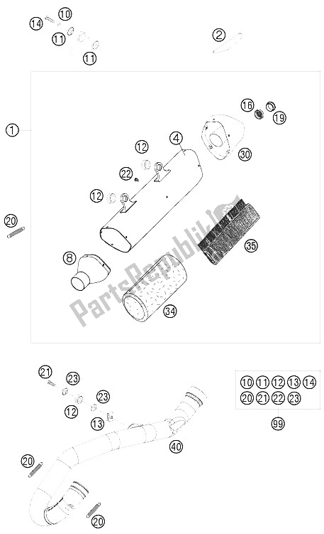 Alle onderdelen voor de Uitlaatsysteem van de KTM 530 XC W SIX Days USA 2011