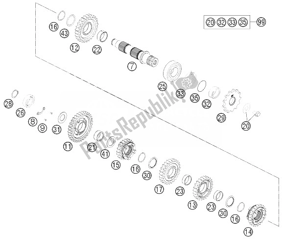 Toutes les pièces pour le Transmission Ii - Arbre Intermédiaire du KTM 350 EXC F USA 2014