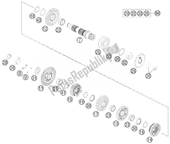 Toutes les pièces pour le Transmission Ii - Arbre Intermédiaire du KTM 350 XCF W SIX Days USA 2014
