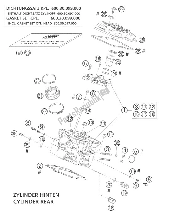 Tutte le parti per il Testata Posteriore Lc8 del KTM 950 Adventure Silver USA 2003