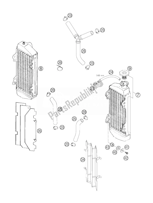 All parts for the Cooling System of the KTM 250 EXC F SIX Days Europe 2007