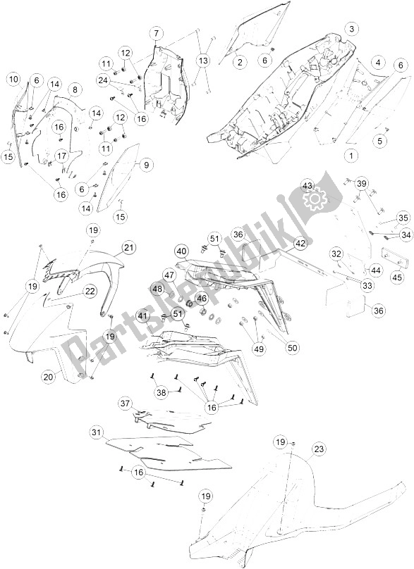 All parts for the Mask, Fender of the KTM 1290 Superduke R Black ABS 15 USA 2015