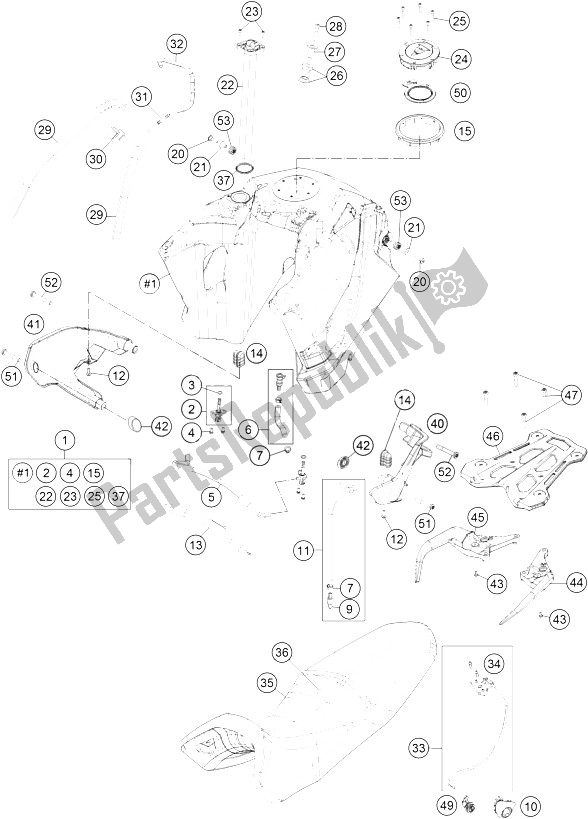 Toutes les pièces pour le Réservoir, Siège, Couverture du KTM 1050 Adventure ABS CKD Malaysia 2016