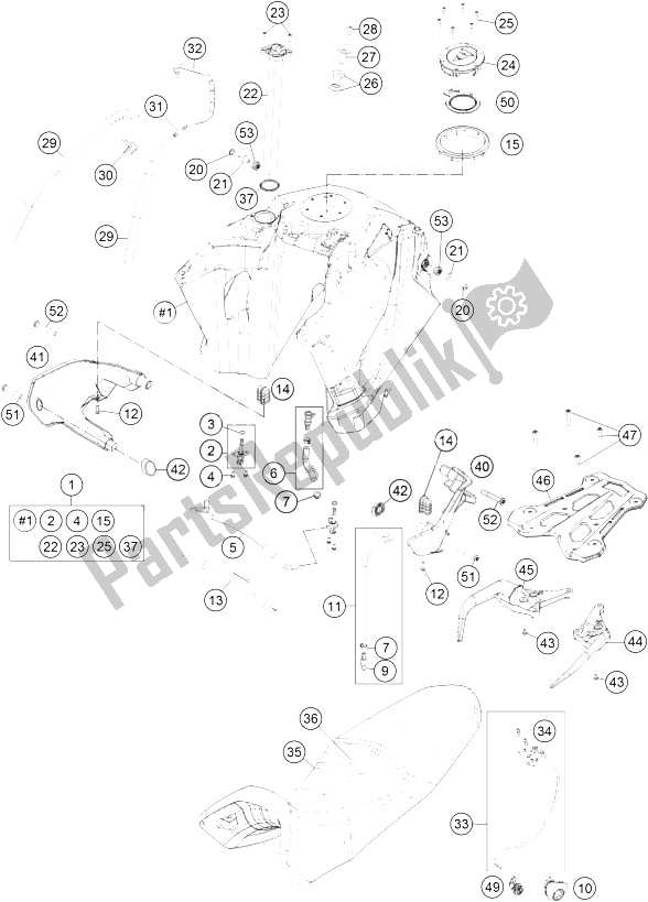 Toutes les pièces pour le Réservoir, Siège, Couverture du KTM 1050 Adventure ABS Europe 2015