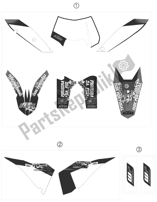 All parts for the Decal of the KTM 530 EXC SIX Days Europe 2010