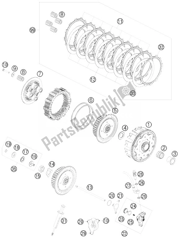 All parts for the Clutch of the KTM 400 EXC Europe 2010