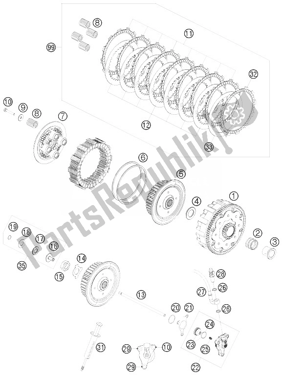 All parts for the Clutch of the KTM 450 EXC SIX Days Europe 2010