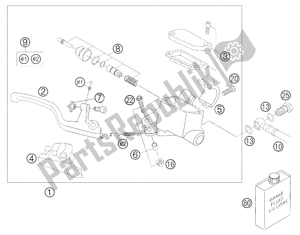 All parts for the Hand Brake Cylinder of the KTM 105 SX Europe 2006