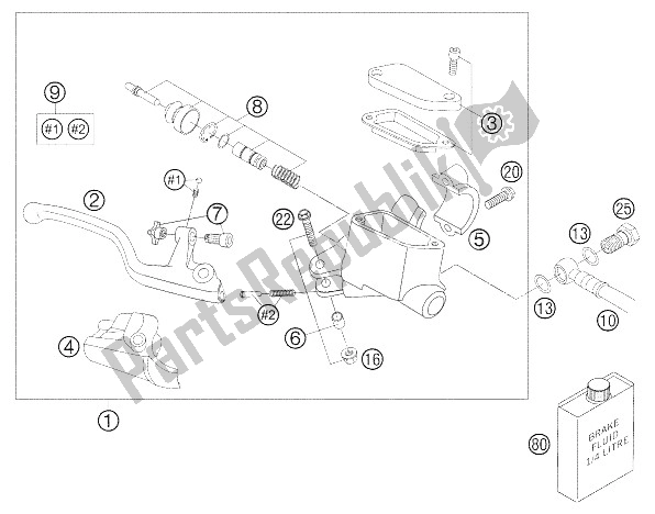 All parts for the Hand Brake Cylinder of the KTM 85 SX 17 14 Europe 2006