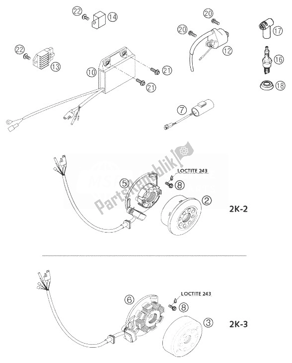 All parts for the Ignition Sys. Kokusan 2k-2/2k-3 of the KTM 300 MXC USA 2003