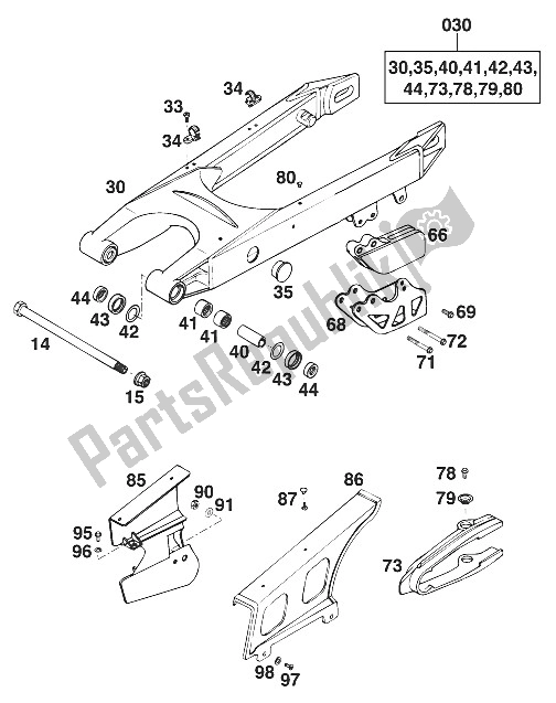 All parts for the Schwingarm,kettenschutz 250'96 of the KTM 125 LC2 100 WEIß BRD Europe 1996