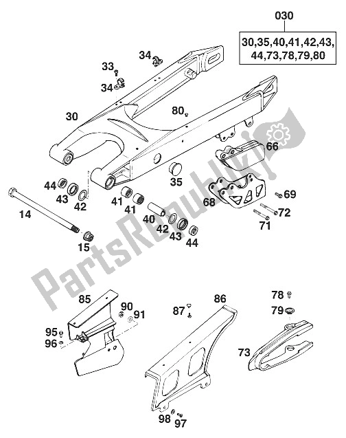 Todas las partes para Schwingarm, Kettenschutz 250'96 de KTM 125 LC2 80 Orange BRD Europe 1996