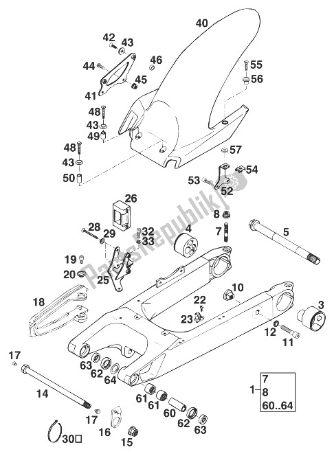 Tutte le parti per il Schwingarm, Kotfl? Gel Duke '97 del KTM 640 Duke E Europe 1998