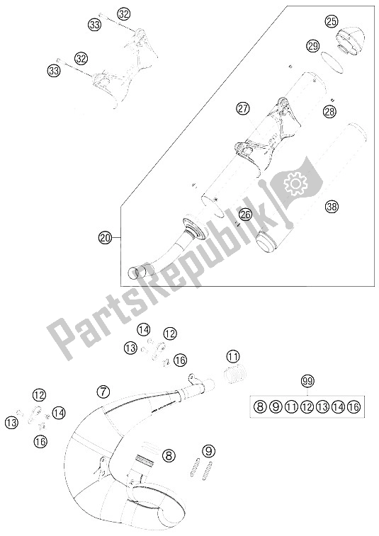 All parts for the Exhaust System of the KTM 200 XC W USA 2011