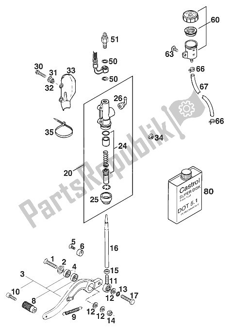 Tutte le parti per il Comando Freno Posteriore Duke '97 del KTM 620 Duke E USA 1997