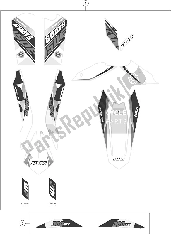 All parts for the Decal of the KTM 300 EXC SIX Days Europe 2015