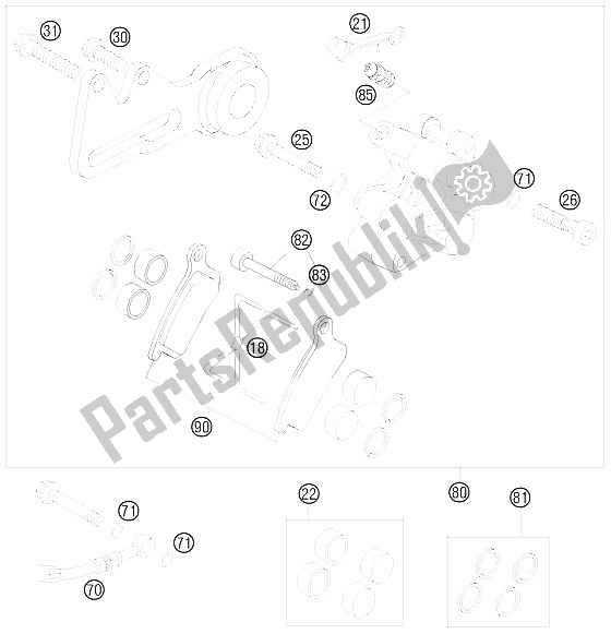 Wszystkie części do Zacisk Hamulca Tylnego KTM 85 SX 17 14 Europe 2009