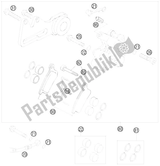 All parts for the Brake Caliper Rear of the KTM 85 SX 19 16 Europe 2008