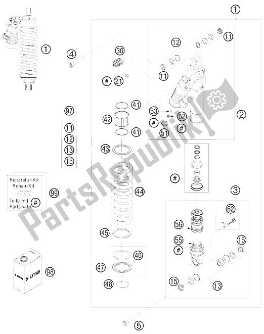 Todas las partes para Monoshock de KTM 990 Adventure Orange ABS 09 Europe 2009