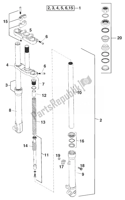 All parts for the Front Fork - Steering Stem Pro Junior '98 of the KTM 50 SX PRO Junior USA 1999