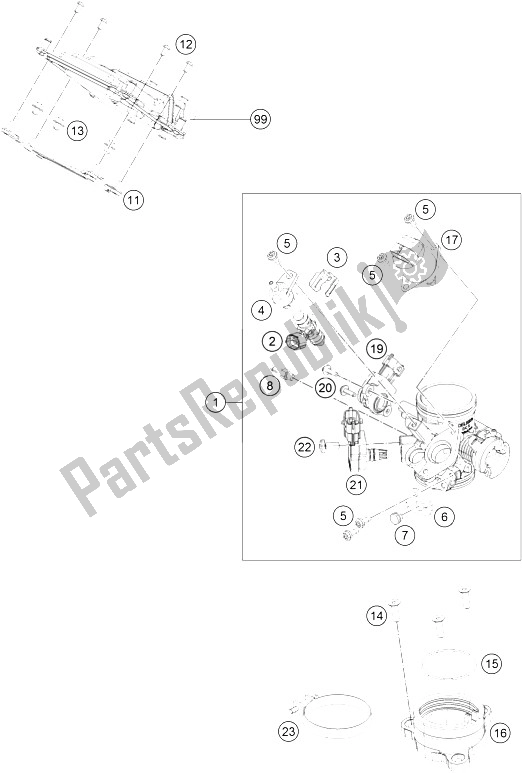 Tutte le parti per il Corpo Farfallato del KTM 390 Duke BL ABS B D 15 Asia 2015