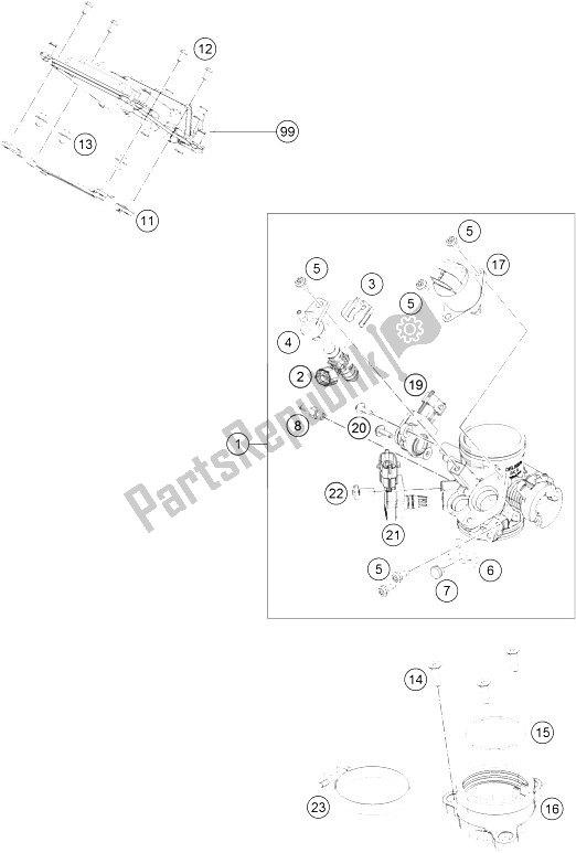 All parts for the Throttle Body of the KTM 390 Duke BL ABS CKD 15 China 2015