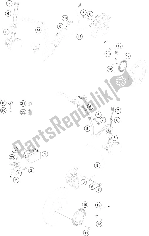 Alle onderdelen voor de Antiblokkeersysteem Abs van de KTM 390 Duke BL ABS CKD 16 Colombia 2015