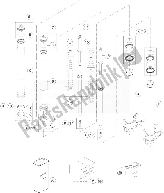 Todas las partes para Horquilla Delantera Desmontada de KTM 1290 Superduke R Black ABS 14 France 2014