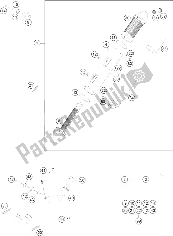 All parts for the Exhaust System of the KTM 500 EXC Europe 2012